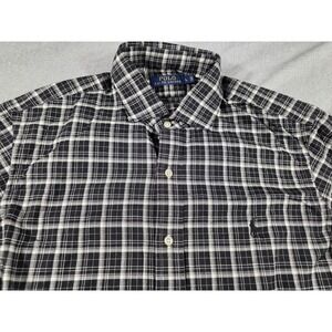 Polo Ralph Lauren Button Up Shirt Plaid Black Gray Mens Large, Preppy,‎ Casual